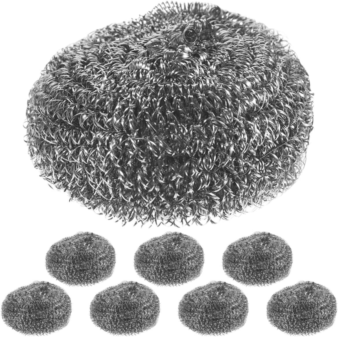 ibasenice Stainless Steel Wire Scrubber Balls 8pcs Pot Cleaning Brush Steel Scrubber Pan Dish Clean Brush for Kitchen Cookware Grease and Stain Removal