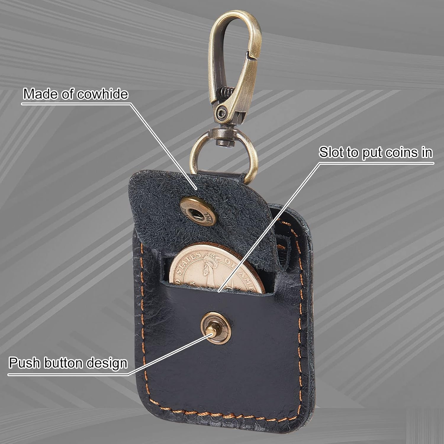 WEBEEDY 2 Pcs Coin Holder Leather Keychain Snap Open Case for Standard Challenge Coin, Recovery Chip - Christmas Unique Gift image 3