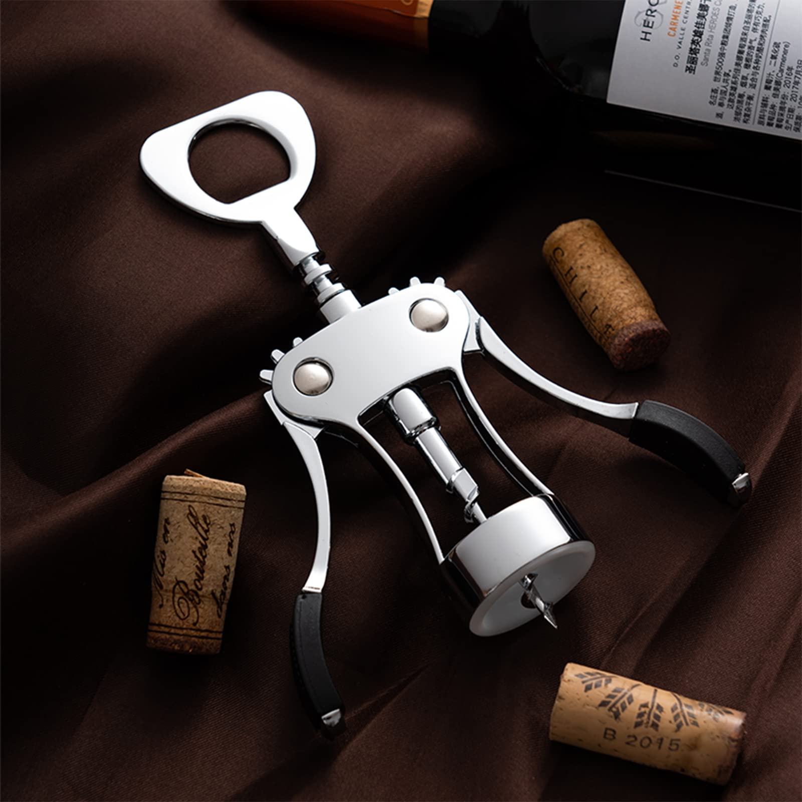 Abrebotellas con tapón de vino, sacacorchos multifuncional para todos los tapones de corcho y botellas de cerveza, adecuado para amantes del vino