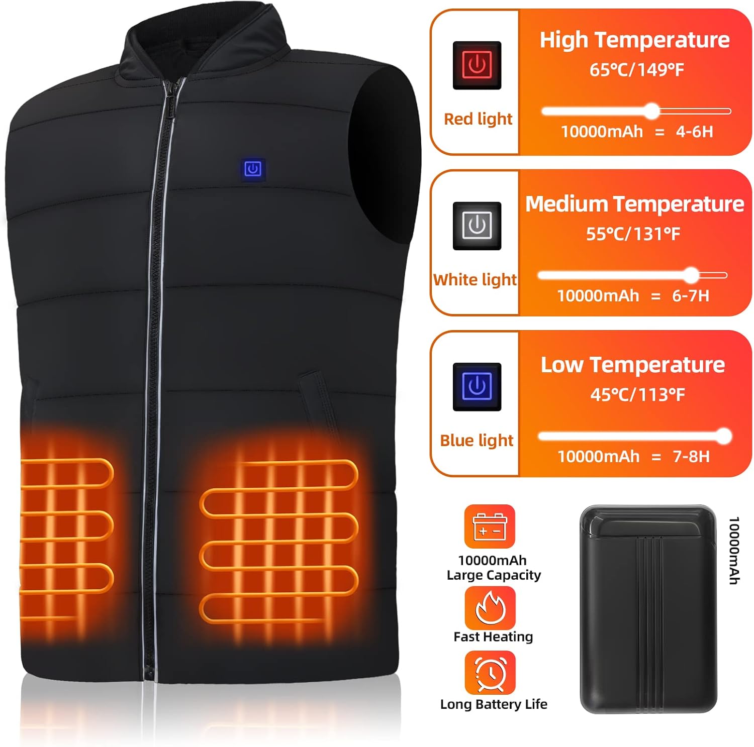FOTFLACE Heated Vest for Men Women Heated Vest with 10000 mAh Power