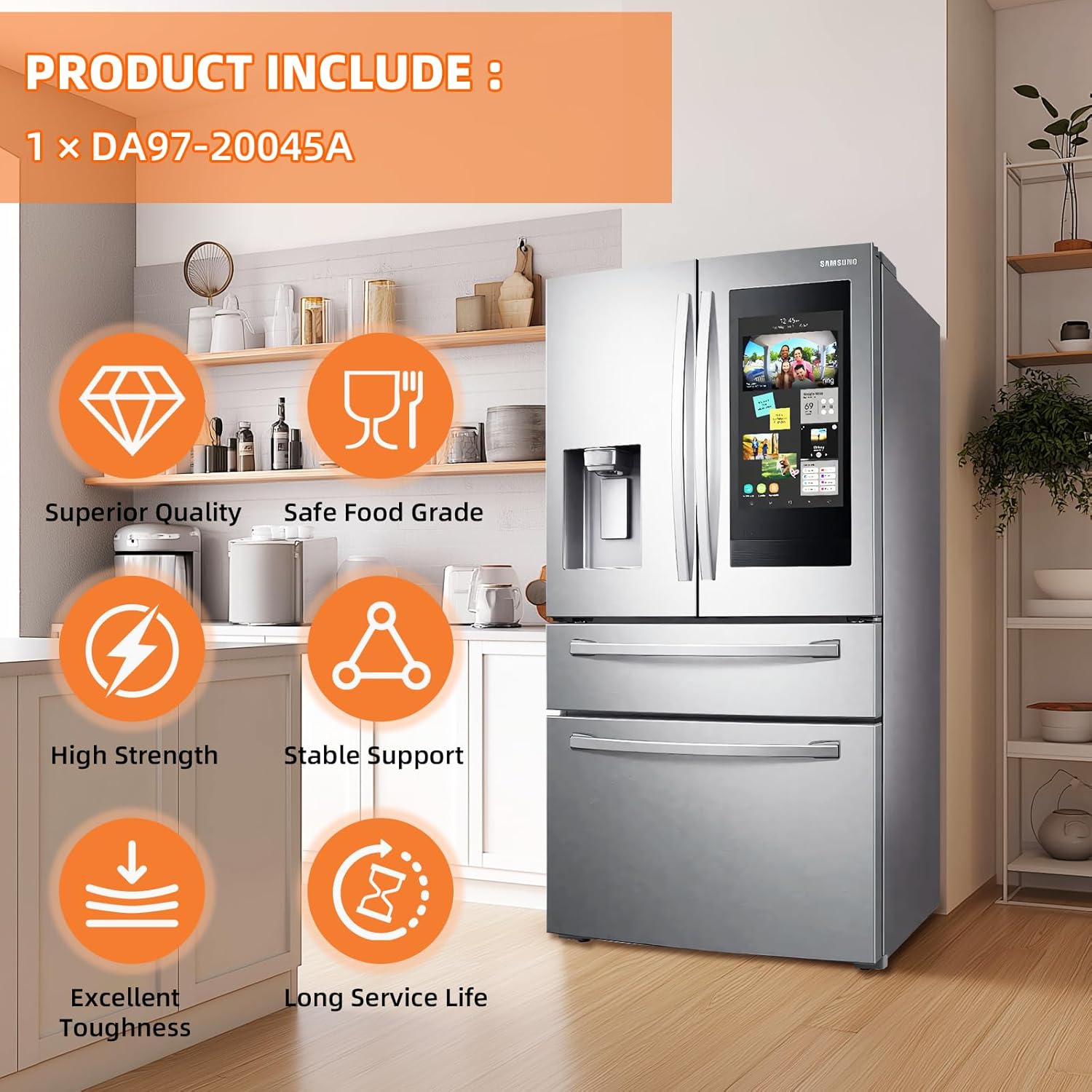 UPGRADED DA97-20045A Refrigerator Glass Shelf Assembly Compatible with Samsung Fridge Shelf Replacement RF28R7201SR RF28R7201SG RF28R7201DT RF28R7351SR RF28R7351SG RF28R7551SR Tempered Glass Right