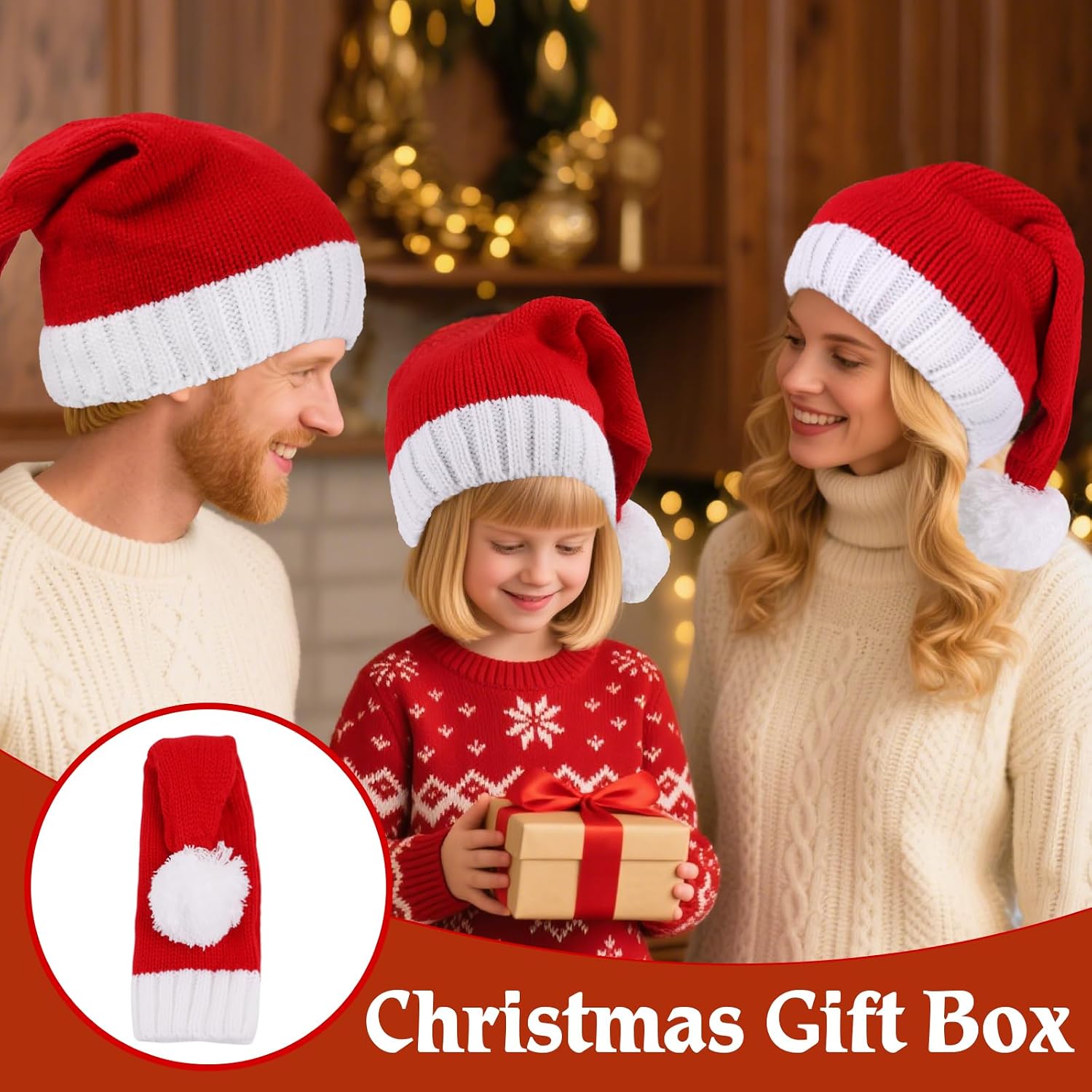 CCINEE Christmas Knitted Santa Hats, Red Christmas Beanies with Pom Xmas Party Hats for Adults Women Men Winter Holiday Party Decoration