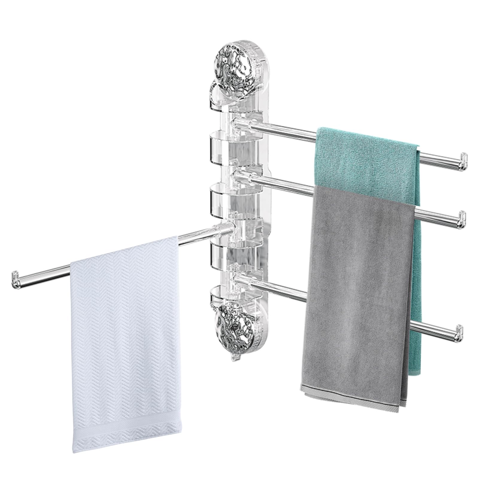 Swivel Towel Rack with Suction Cup, No Drilling Towel Racks for Bathroom, Wall Mounted and Space Saving 4-Arms Swivel Towel Bar, Stainless Steel Towel Holder for Shower Room and Kitchen.