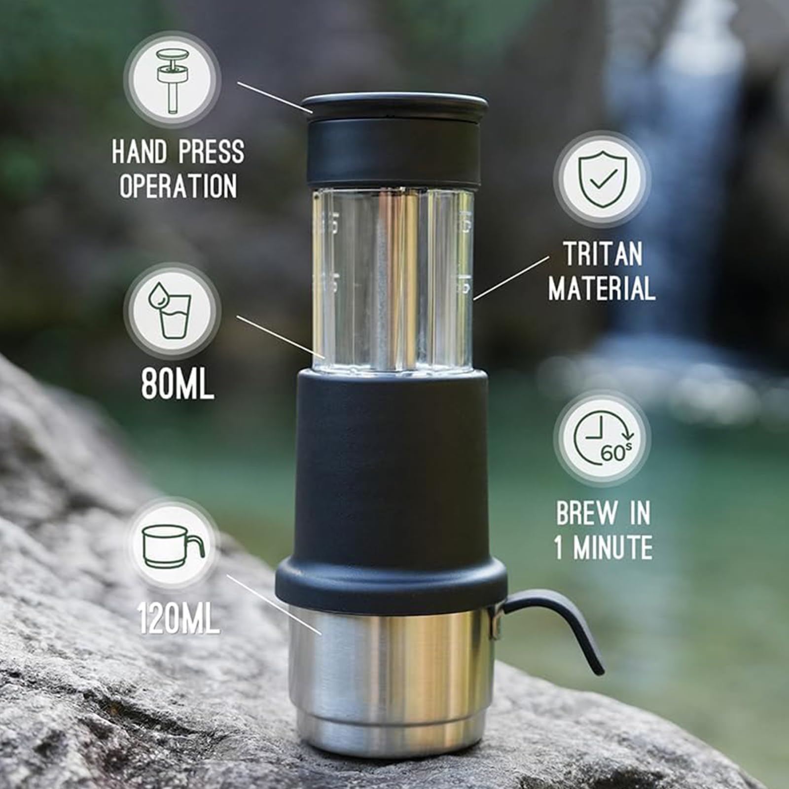 Máquina de café expreso portátil,Cafetera Portátil Cápsula de Espresso 3 en 1, Operación Manual, Mini Cafetera de 10-15 Bares, Máquina Café pequeña para Viajes, Camping