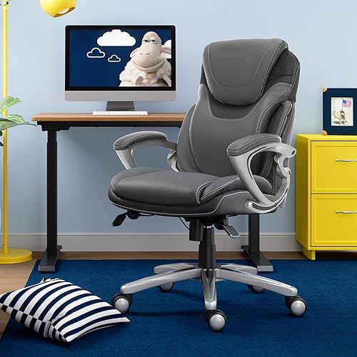 Miniatura 2 de Silla de oficina Air de Serta ecológica y saludable de cuero color gris claro Cuero Gris Negro, Crema, Gris Claro