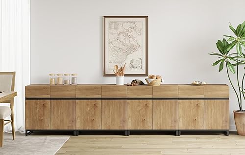 Miniatura 19 de WAMPAT Aparadores Buffet Multifuncionales 2 en 1, Aparador Moderno con Estante Ajustable y Base de Metal, Gabinete de Barra de Café Gabinete