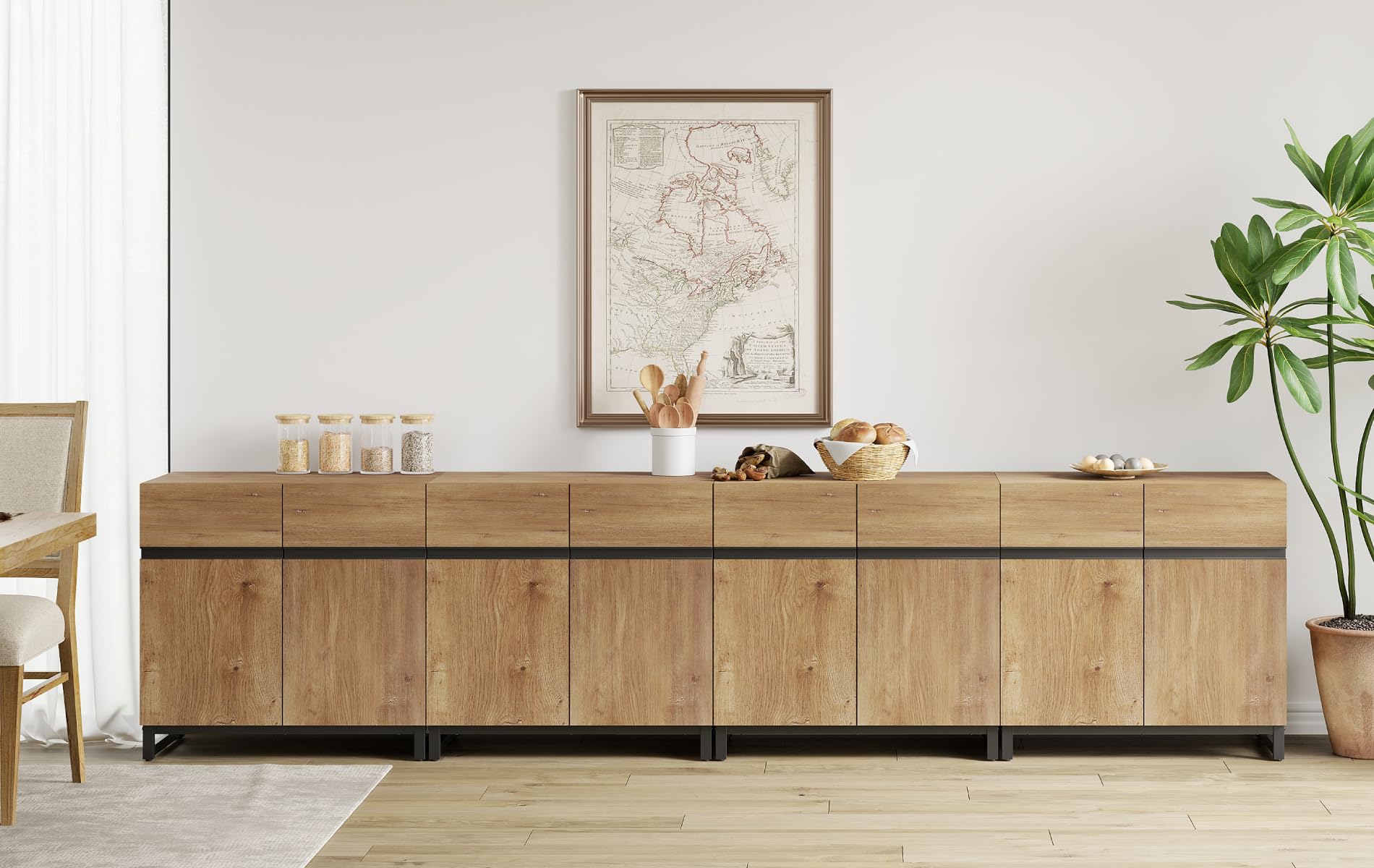 WAMPAT 4 in 1 Multifunctional Sideboard Buffet Cabinets, Modern Sideboard with Adjustable Shelf and Metal Base, Coffee Bar Cabinet Storage Cabinet for