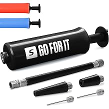 SPORTBIT Ballpump for Sports Balls - Basketball Pump for Sport Balls - Football & Soccer, Basketball, Volleyball Pump, Swim Inflatables - Hand Air Pump with 3 Needles, Nozzle, Extension Hose, Pouch