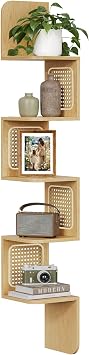 VASAGLE 5-Tier Corner Shelf, Wall Mounted Floating Shelf, Boho Wall Decor