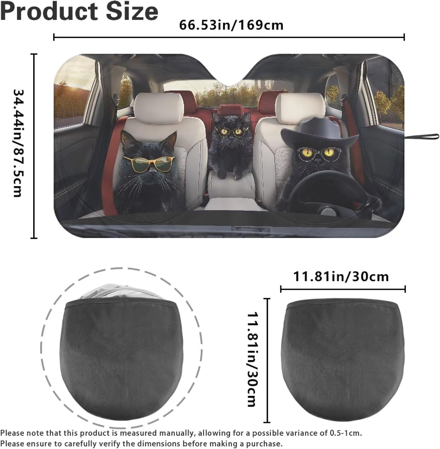 Pensura Funny Black Cat Animal Driving Large Sun Shades for Car Window Blocks Sun Windshield Cover Sunshades Sunlight Resistant Windshield Shade Reflective Polyester Blocks Heat and Sun