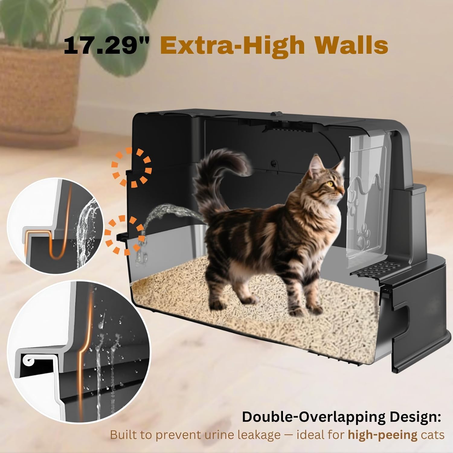 XXXL Jumbo Drawer Stainless Steel Cat Litter Box with Lid, Flully Enclosed, 28”Lx20"Wx17"H Extra Large for Maine Coon, Big Cats & Multi-Cats, Odor Control, Non-Stick, Leak-Proof, Easy Cleaning (Black)
