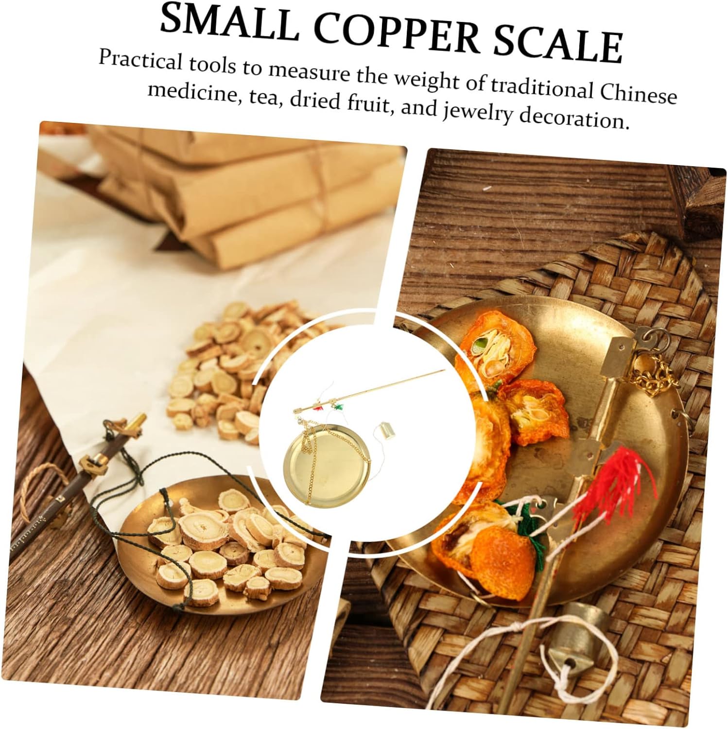 Small Copper Scale for Chinese Medicine Weighing Vintage Plate Design Accurate Gram Weights for Herbs Tea Dried Fruits and Jewelry Household Shop Use