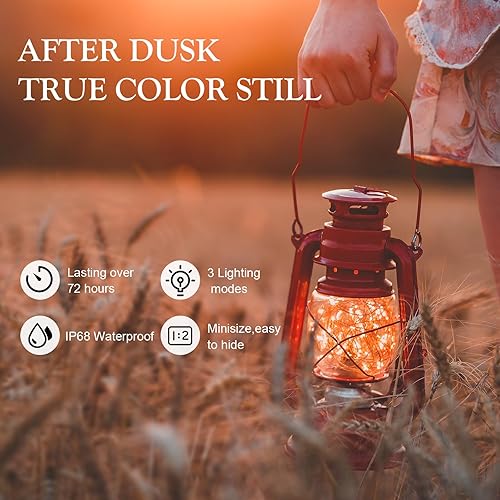 Miniatura 2 de Aogist Paquete de 8 luces LED de hadas con 3 modos, funciona con pilas, impermeable, alambre plateado, 7 pies, luciérnaga, luna estrellada, tarro de