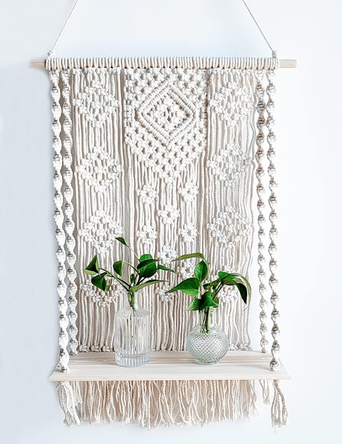 Handmade Macrame Plant Hanger with Floating Shelf | Boho Indoor/Outdoor Rope Plant Holder and Wall Decor