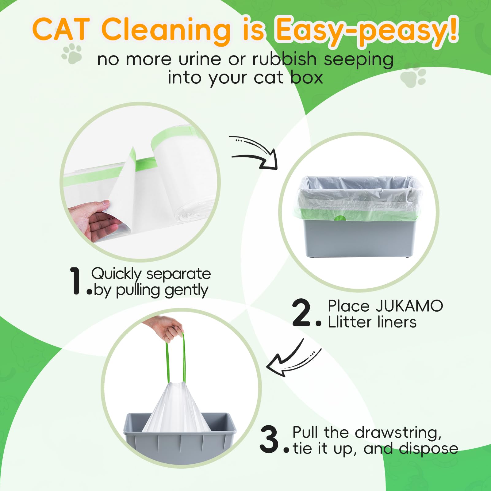 Paquete de 60 forros para caja de arena para gatos Meo Want SC01, MW-SC02, MW-LR01, cordón extragrueso, resistente, a prueba de fugas, desechables, inteligentes, autolimpiables, bolsas de basura para