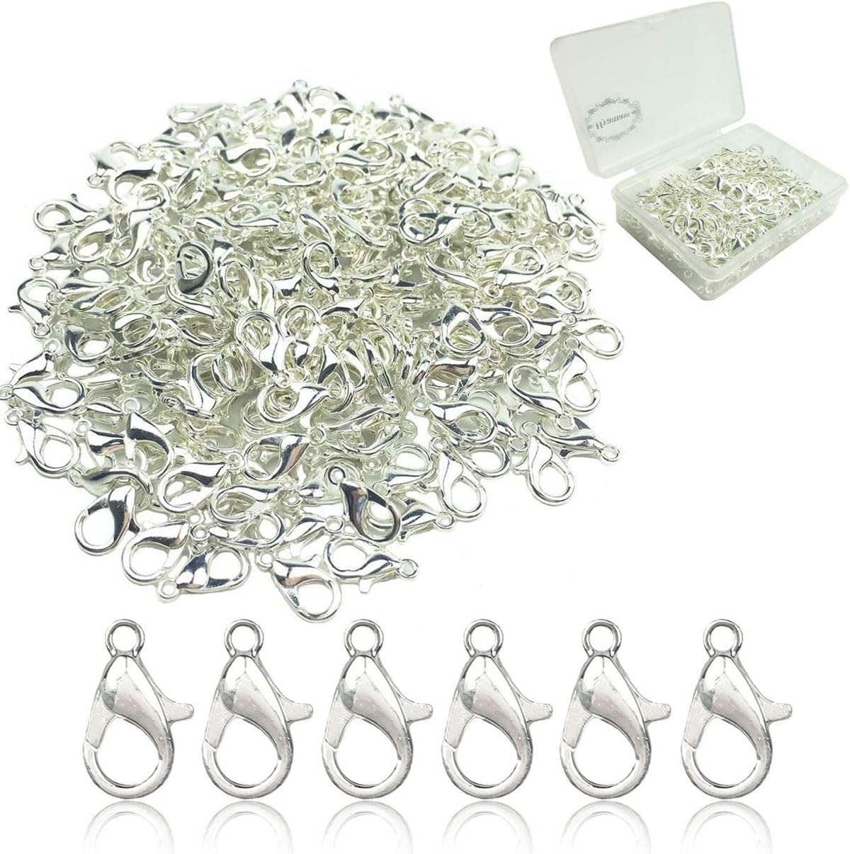200Pcs Lobster Claw Clasps, 10x5mm Metal Alloy Lobster Clasps, Lobster Clasps for Jewelry Making,Keychains,Bracelet and for DIY Jewelry Necklace Clasps and Closures(Silver)