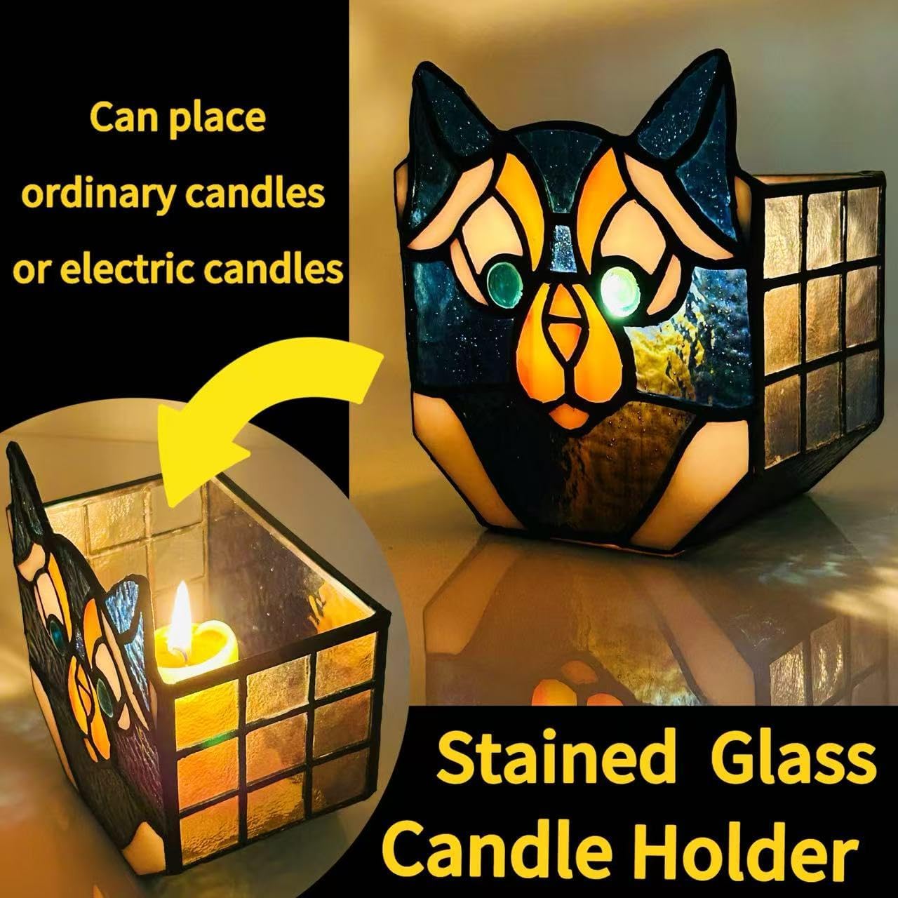 Cat Stained Glass Planter, Flower Pots for Indoor Plants,Cat Plant Decor,Fun Plant Pots Gift 4.6x3x5.15 in(Excluding Plants) image 2