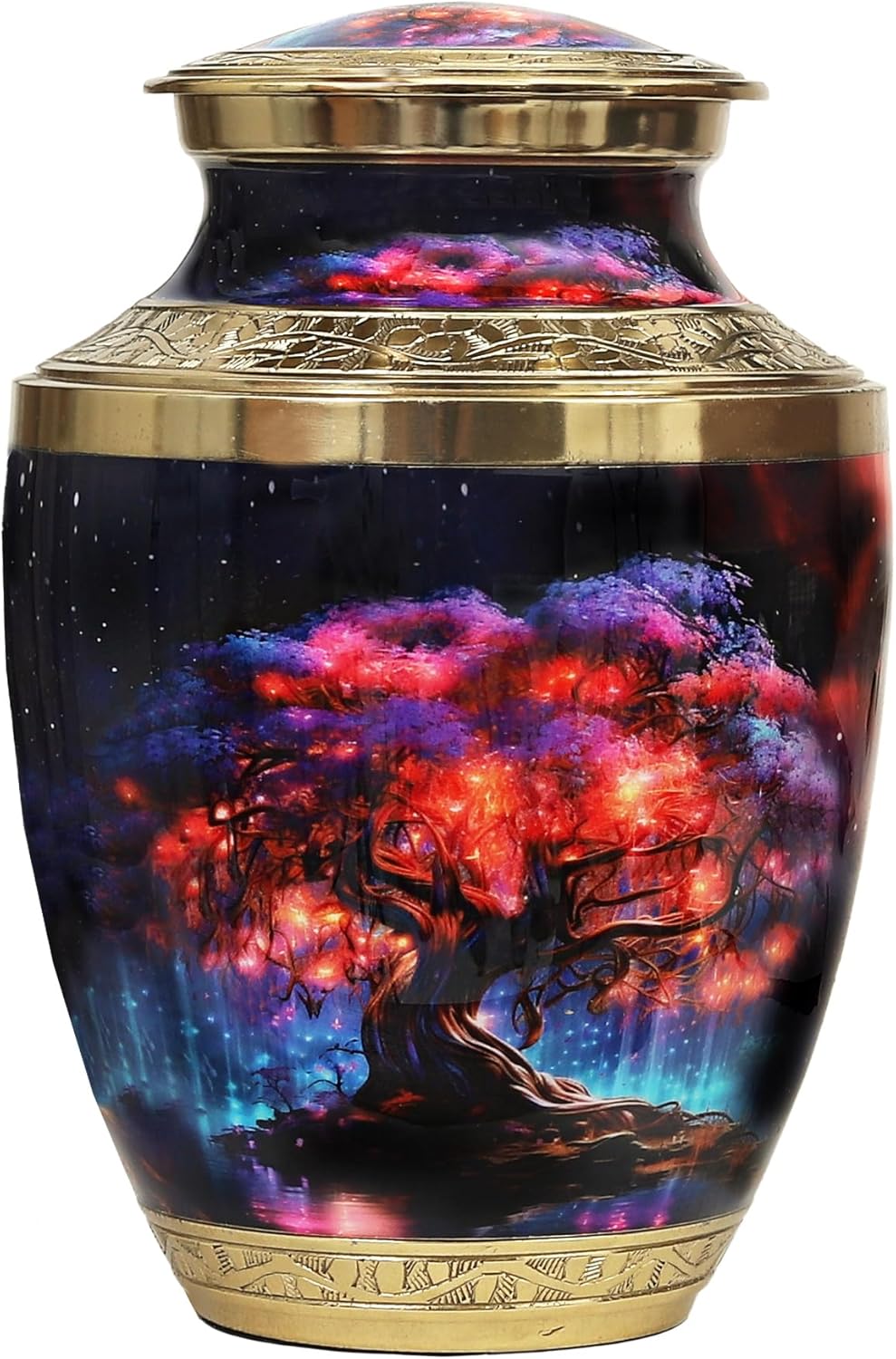 Handcrafted Brass Cremation Urn for Human Ashes – Eternal Tree of Life Design – Decorative Memorial Urn for Ashes for Women & Men – 10" H X 6" W