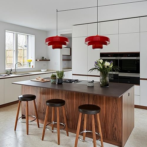 Miniatura 8 de Lámpara colgante con enchufe rojo, lámpara colgante moderna de mediados de siglo, lámpara colgante de estilo nórdico, pantalla de metal para sala de