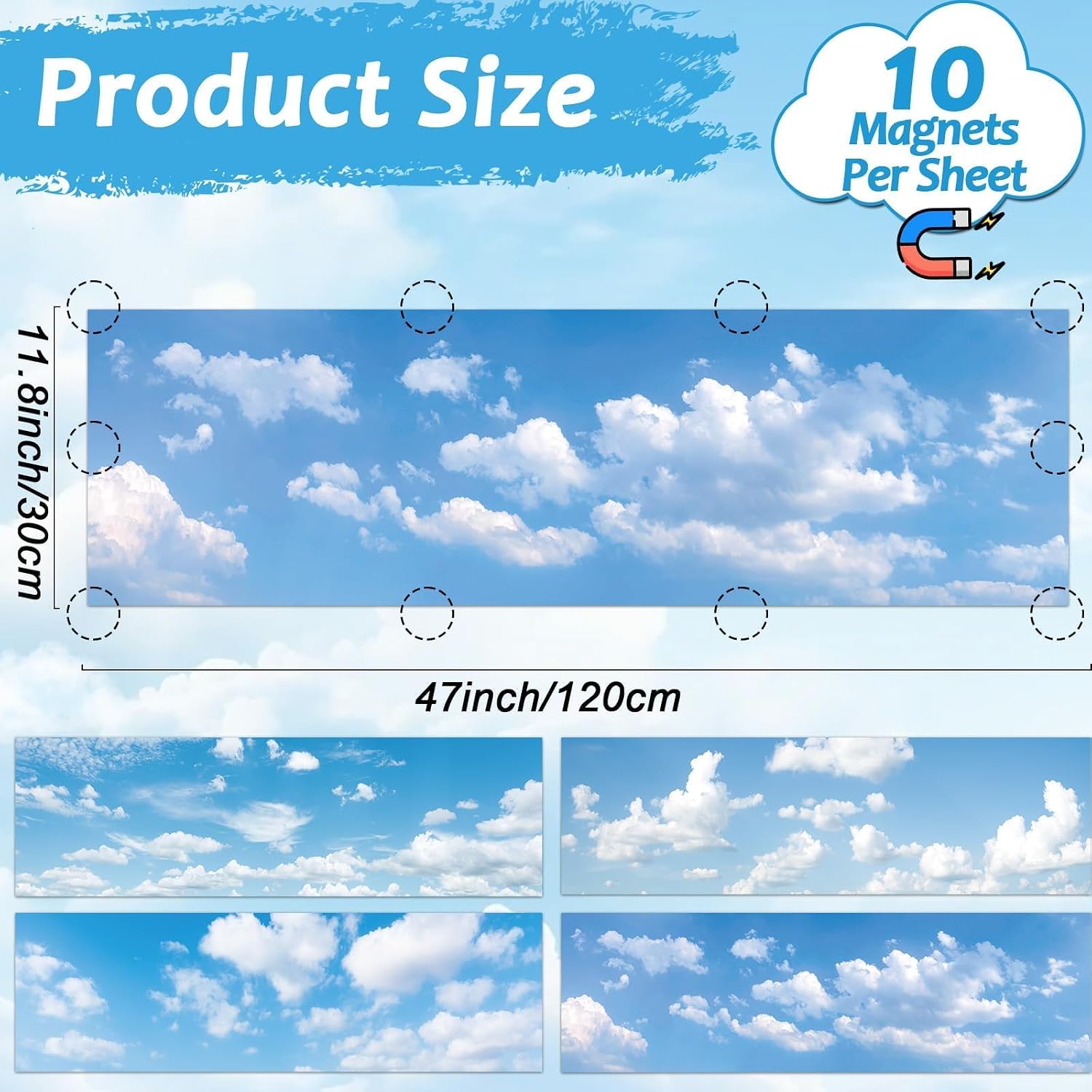4 pcs fluorescent light covers with 40 magnets decorative for classroom ceiling light 4 x 1 feet magnetic light covers filter easy install for office hospitals & home drop ceiling supplies (cloud)