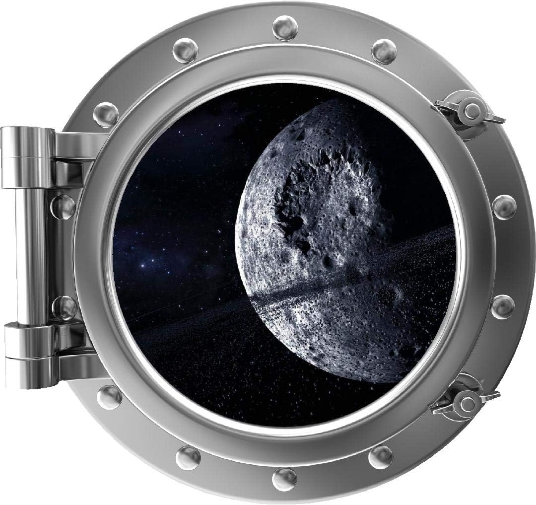 18" PortScape Space 3D Window Pluto & Asteroid Belt #1 Silver Porthole Wall Decal Removable Wall Sticker Dwarf Planet Orbit Solar System Astronomy Kids Room Decor