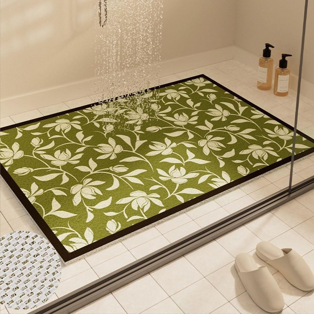 Tapis de Douche et de Salle de Bain en PVC Souple avec Un Motif botanique, fabriqué à partir d'un matériau luffa à séchage Rapide