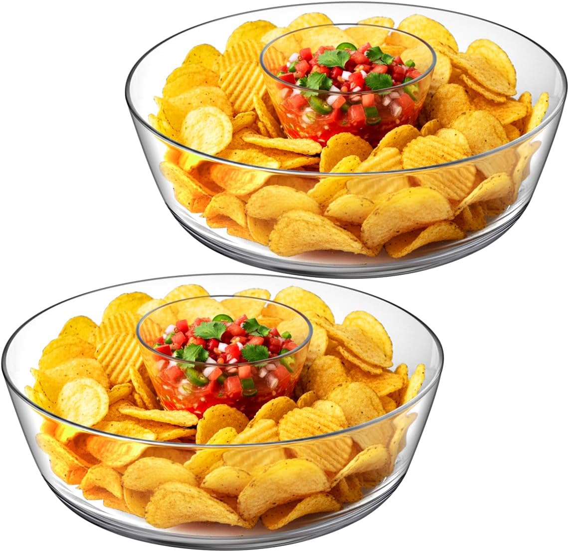 Amazing Abby - Charlie - 2-Pack Plastic Chip and Dip Bowl, Clear Serving Platter, Unbreakable Party Appetizer Tray, BPA-Free, Dishwasher-Safe, Great for Chips, Salsa, Veggies, Snacks, and More