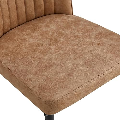 Miniatura 8 de Juego de 4 sillas de comedor modernas, color marrón, sillas de metal con tela de cuero y patas cromadas con respaldo alto, sillas de cocina de metal