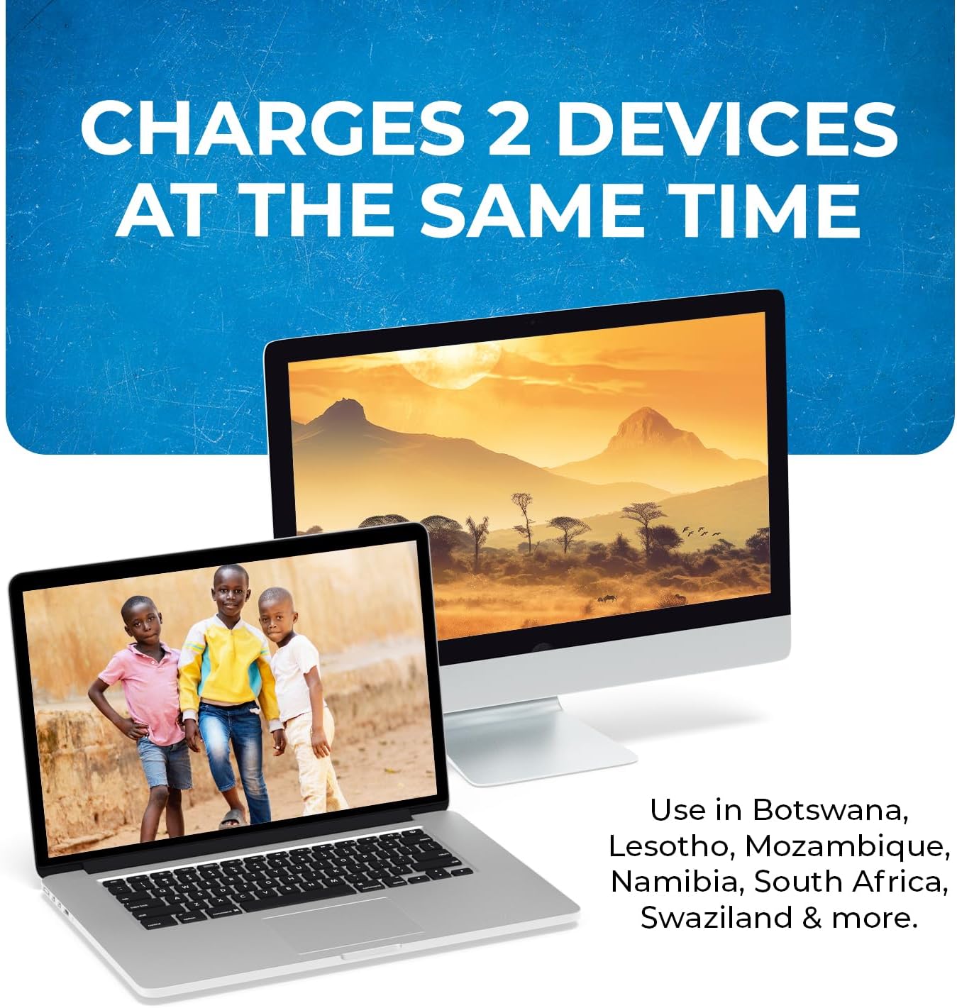 Laptop and monitor connected to power, illustrating simultaneous charging with the OREI adapter