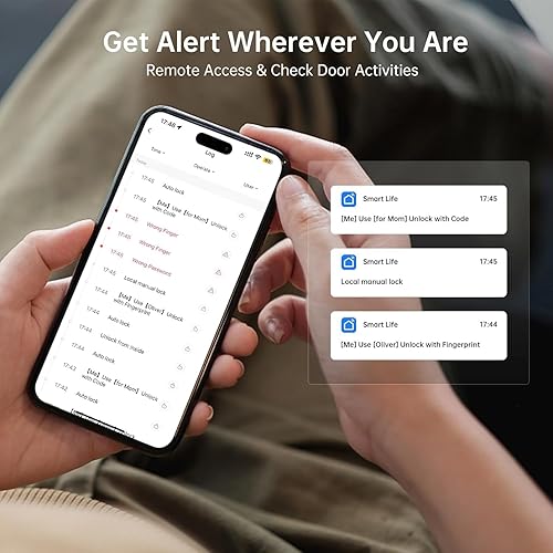 Miniatura 8 de Juego de cerradura inteligente WiFi para puerta delantera cerrojo de teclado electrónico Hornbill, entrada sin llave 11 en 1 con asa, huella digital