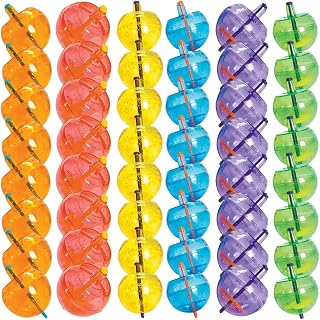 Fun Express Plastic Neon Spin Tops with Glitter - 48 Pieces
