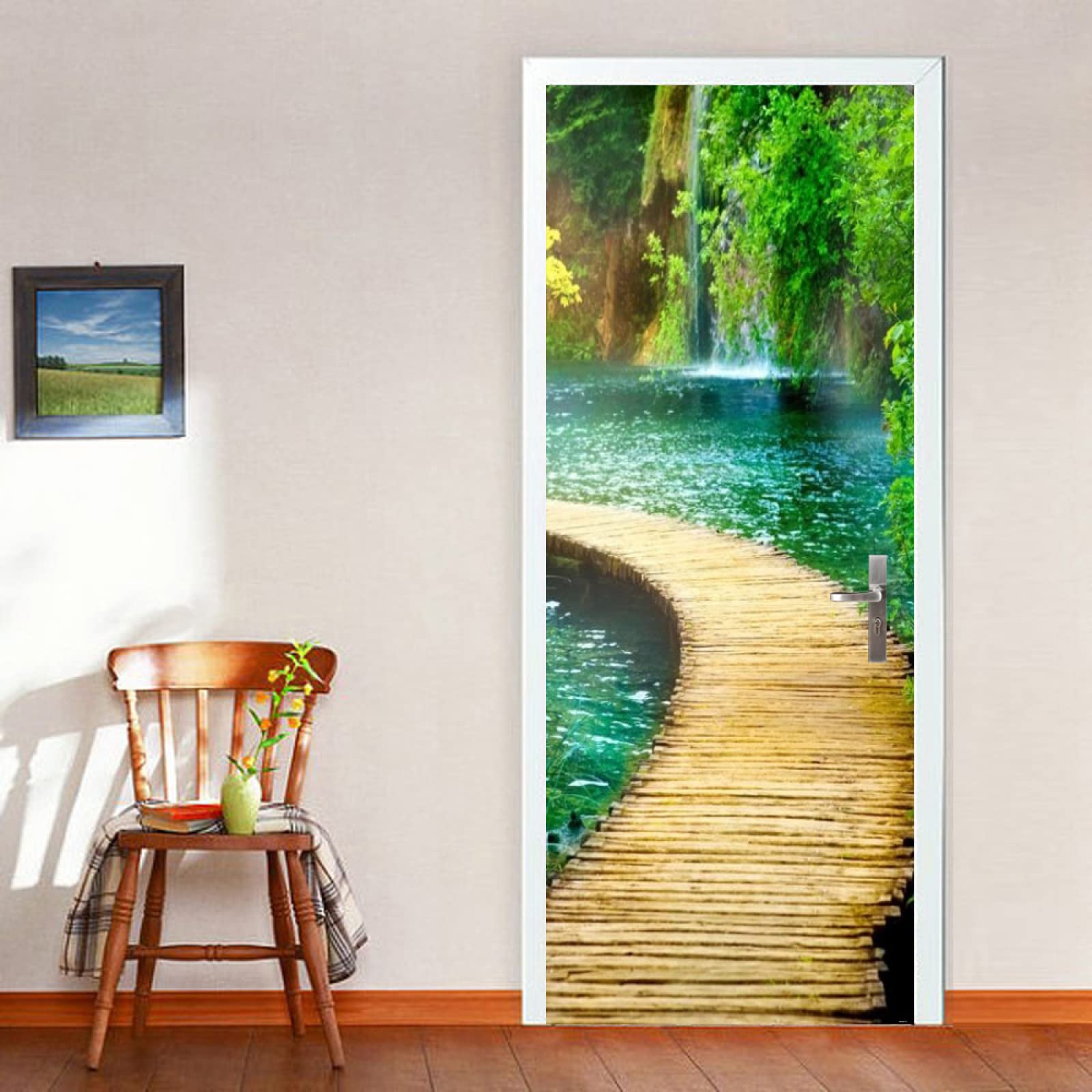 Pont en bois sticker mural 3D pour déco nature salon et chambre