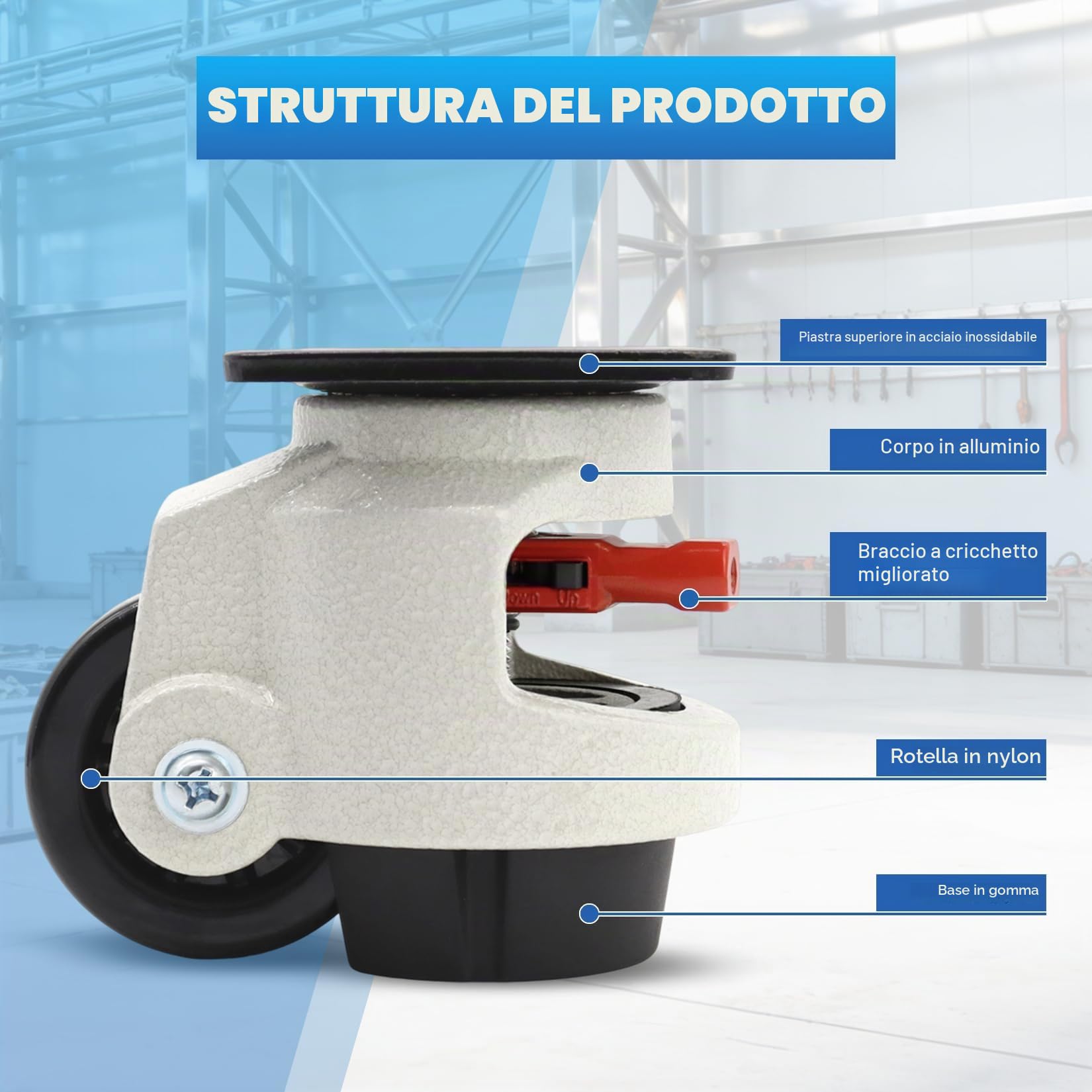 W B D WEIBIDA Rotelle per Mobili Pesanti con Impugnatura a Cricchetto Regolabile, Ruote Girevoli a 360 Gradi, Ruote Retrattili per Carichi Pesanti da Mobili, Macchina,Attrezzatura,MAX 1000 KG,Set di 4