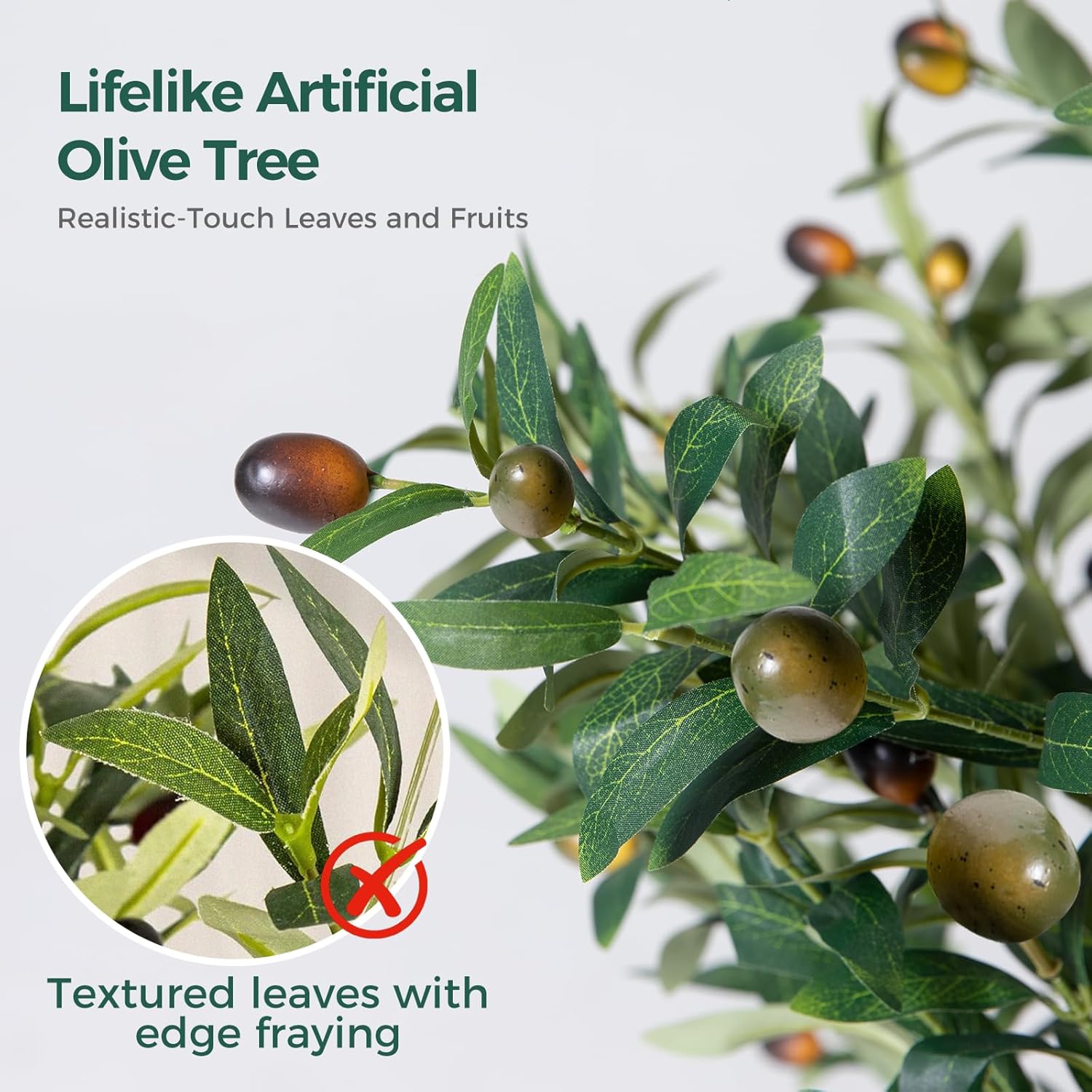 Olive Tree, 6FT Tall Faux Olive Tree with Moss and Planter, Olive Trees Artificial Indoor with Realistic Wood Trunk and Lifelike Fruits, Fake Tree for Home Office Living Room Decor