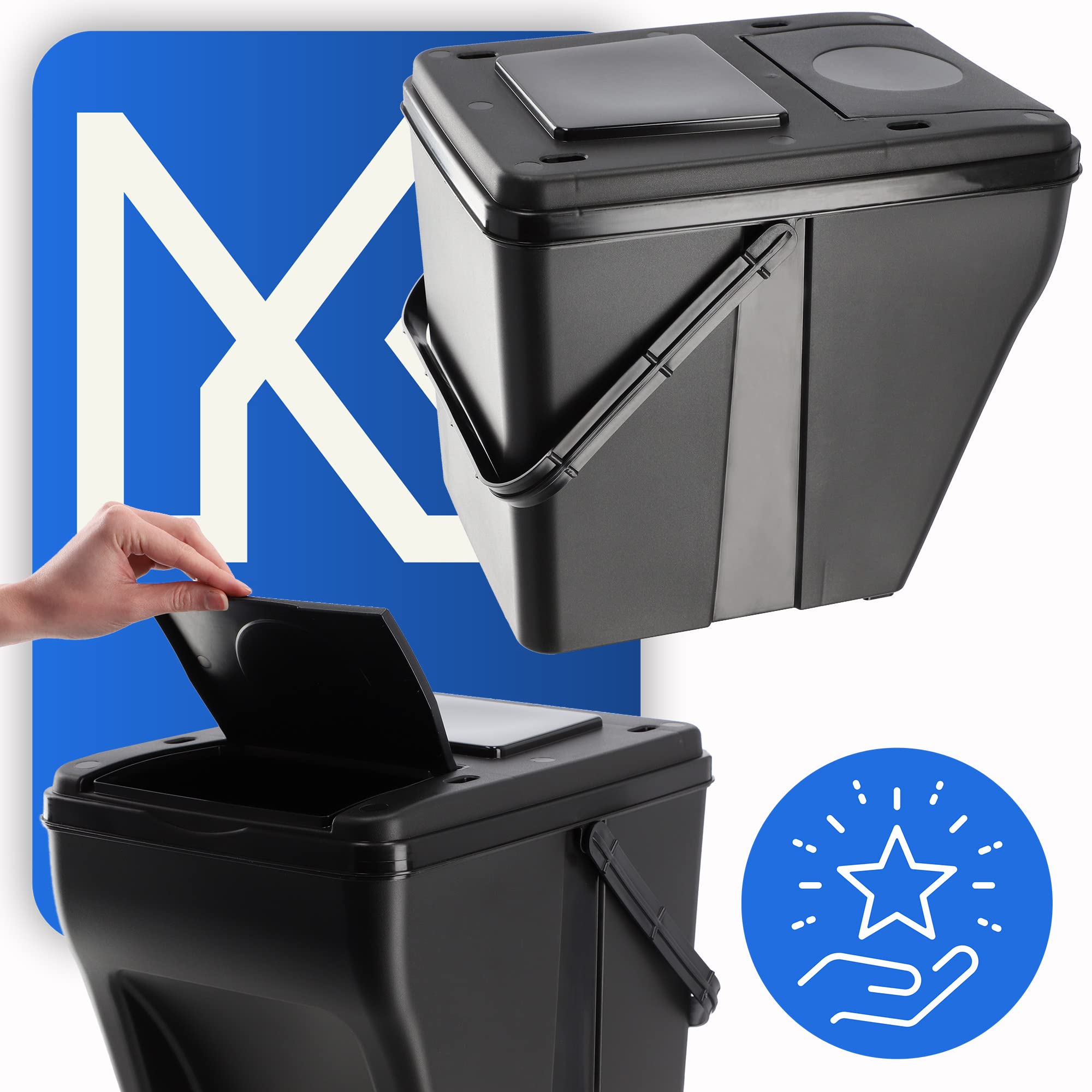KADAX Pattumiera Impilabile con Coperchio per la Raccolta Differenziata, Bidoni della Spazzatura in Plastica per Esterni ed Interni (Set di 3, 25 L)