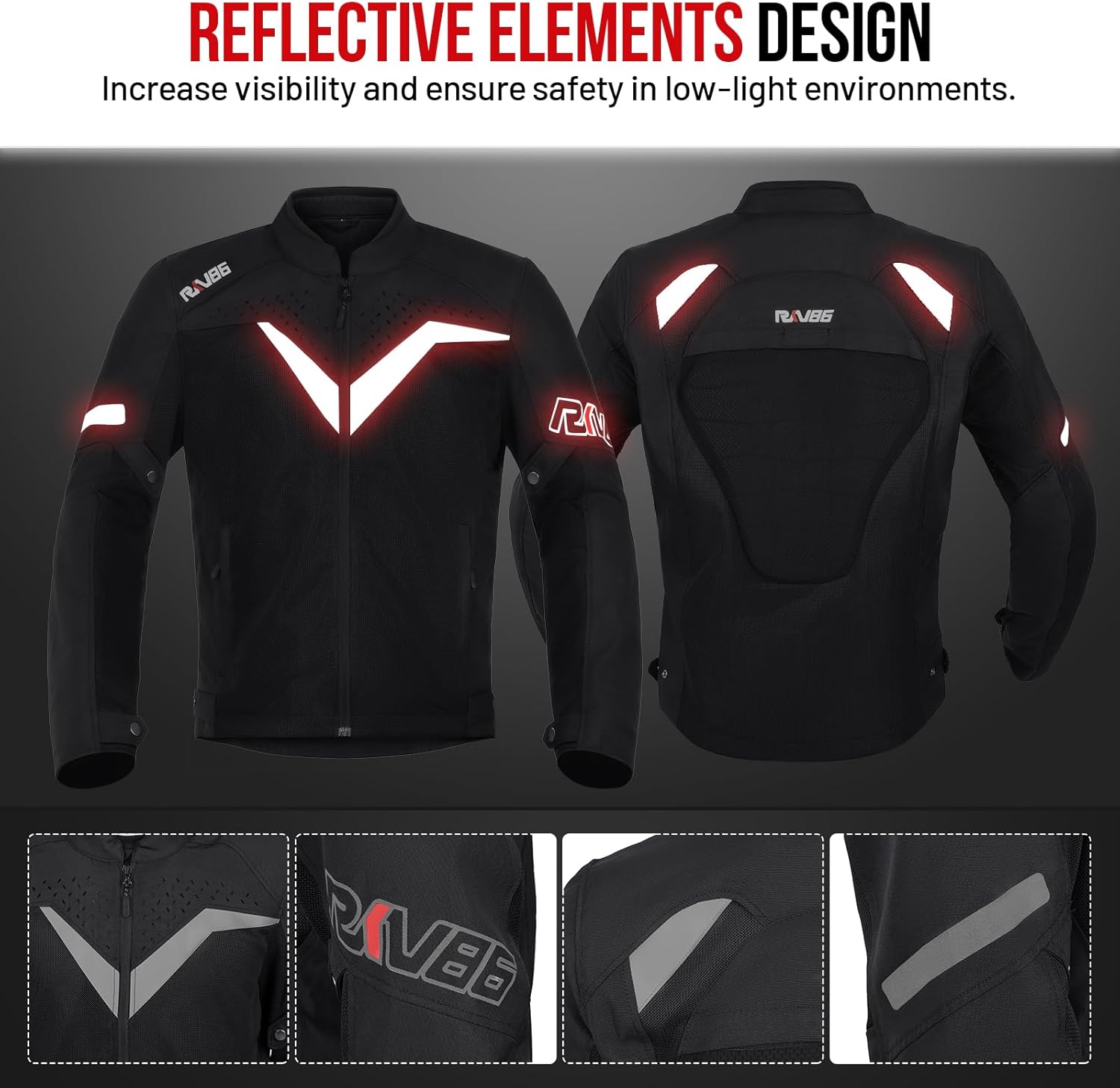 Motorcycle Jacket for Men with CE Armored Mesh Riding Jacket Breathable Motorbike Jacket Hi-viz Adventure Motorcycle Jacket (Black 2XL) - Image 7