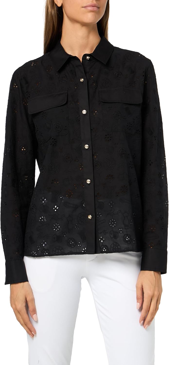 Karl Lagerfeld Women's Karl Motif Eyelet Button Down