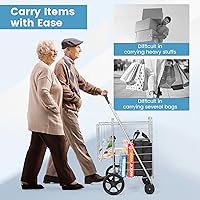 Vista 2 de HOMGX Carrito de compras plegable plano, carrito utilitario resistente de 130 libras con ruedas delanteras giratorias de 360°, carrito de Plateado