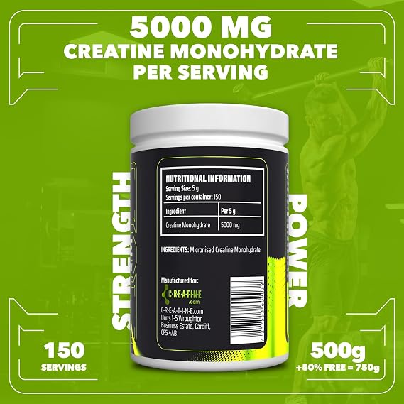 Creatine Monohydrate Powder 750g | Micronised for Easy Mixing | 5000mg Per Serving | 150 Servings | Pure, Unflavoured Creatine for Strength, Power & Muscle Growth