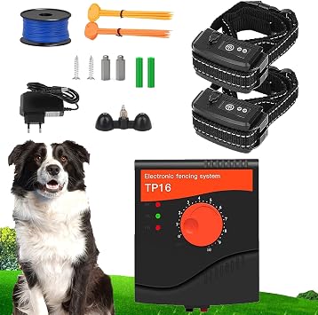 Electronic Dog Fence, Dog Training Shock Collar, Wireless Pet Boundary Containment System, 984Ft Boundary Wire, Covers up to 1/2 Acre, Waterproof, Suitable for Small, Medium, Large Dogs,for2dogs