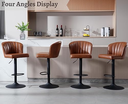 Miniatura 6 de EALSON Juego de 2 taburetes de bar giratorios de altura de mostrador, modernas, ajustables, con parte trasera tapizados de cuero, con base de metal,