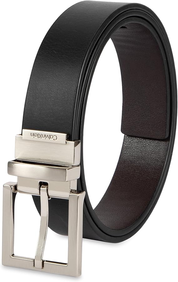 Calvin Klein Mens Reversible Leather Belt - 2in1 Versatile Modern Style