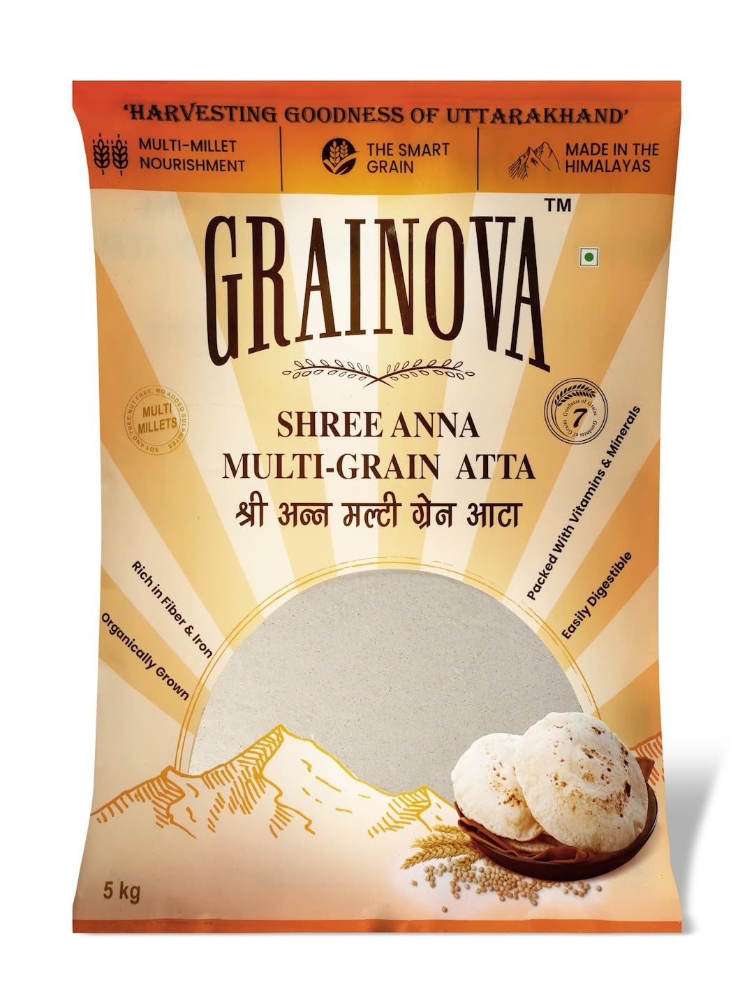 GRAINOVA Multi Grain Atta | Millet Flour for Weight Management | Atta Flours with High Fibre | High Dietary Fiber | Double Protein Per Roti | Fluffy & Tasty Rotis | Diabetic Friendly -5 Kg ( Pack Of 1 ) (B0CZLRFZ86) Amazon Price History, Amazon Price Tracker