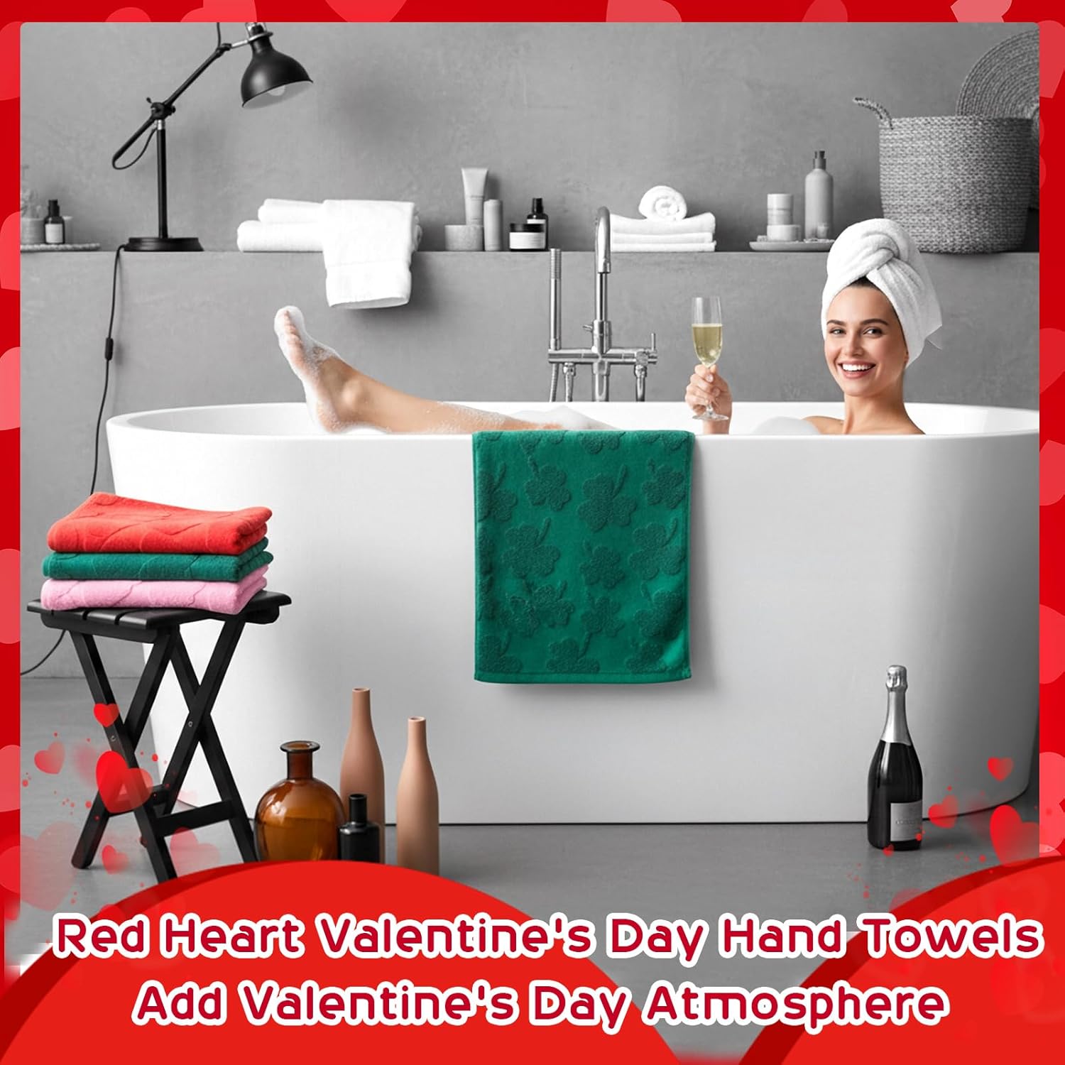 Peryiter 6 Pack St. Patrick's Day Easter Hand Towels Clover Bunny Heart Hand Towels, Cotton Jacquard 13.8 x 29.5 in Bathroom Kitchen Towel, Spring Holiday Towel Set for Home Decor, Gifts