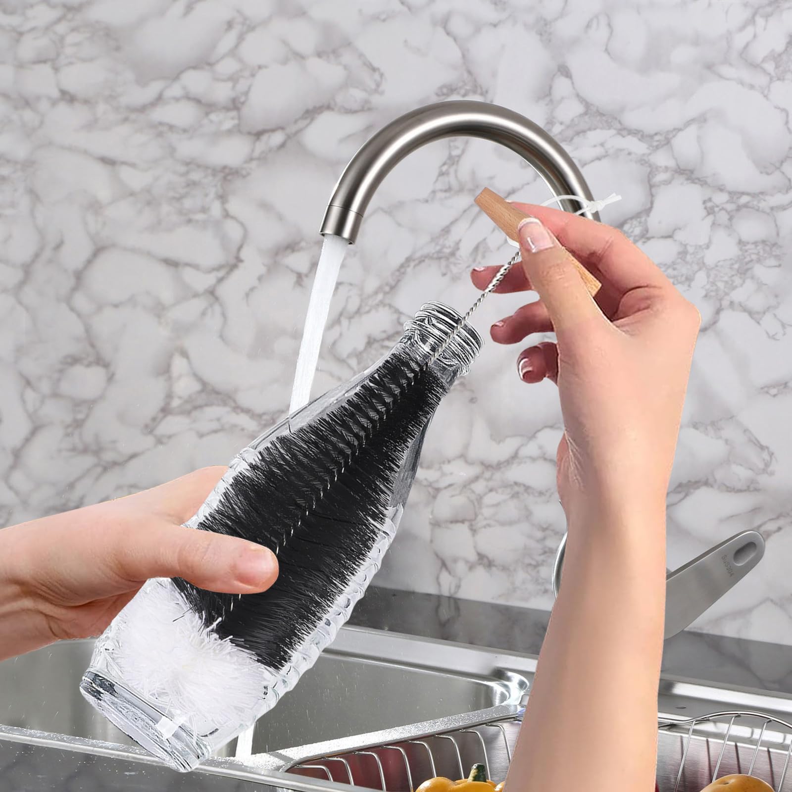 Set 5 Scovolini Per Bottiglie | Per SodaStream, Biberon E Bottiglie Strette | Nylon E Acciaio | Nero - Foto 3