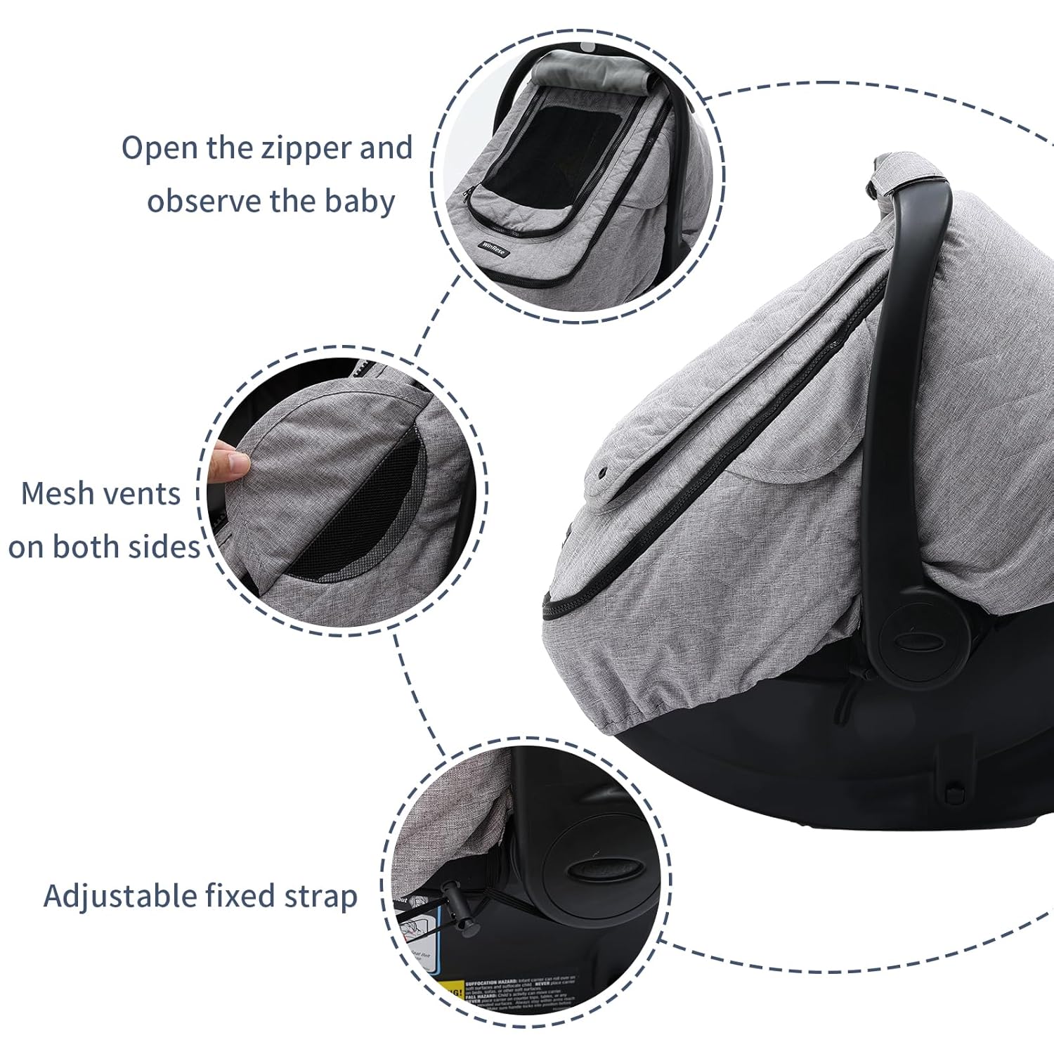 Baby Car Seat Cover - 3-Layer Thick Fabric, Waterproof, Breathable Mesh Window - Windproof & Snow Blocking, Keep Baby Warm in Winter - Universal Fit for Infant Car Seat and Carrier