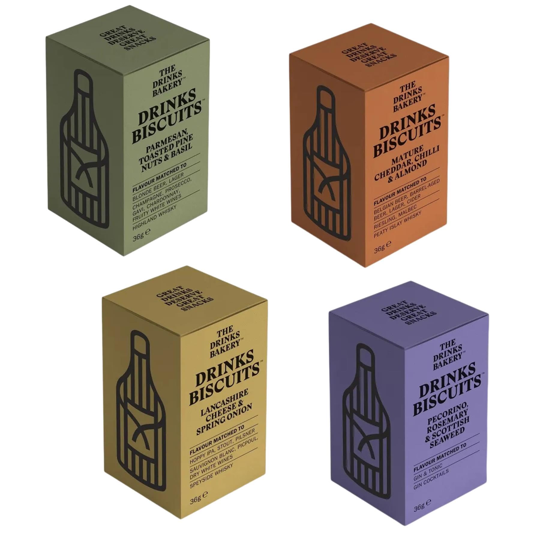 The Drinks Bakery Biscuits Pick N Mix - Choose From Biscuit Box with 4 Flavours - Parmesan Toast Pine Nuts & Basil, Cheddar Chilli & Almond, Cheese & Spring Onion, Rosemary & Seaweed - Pack of 2