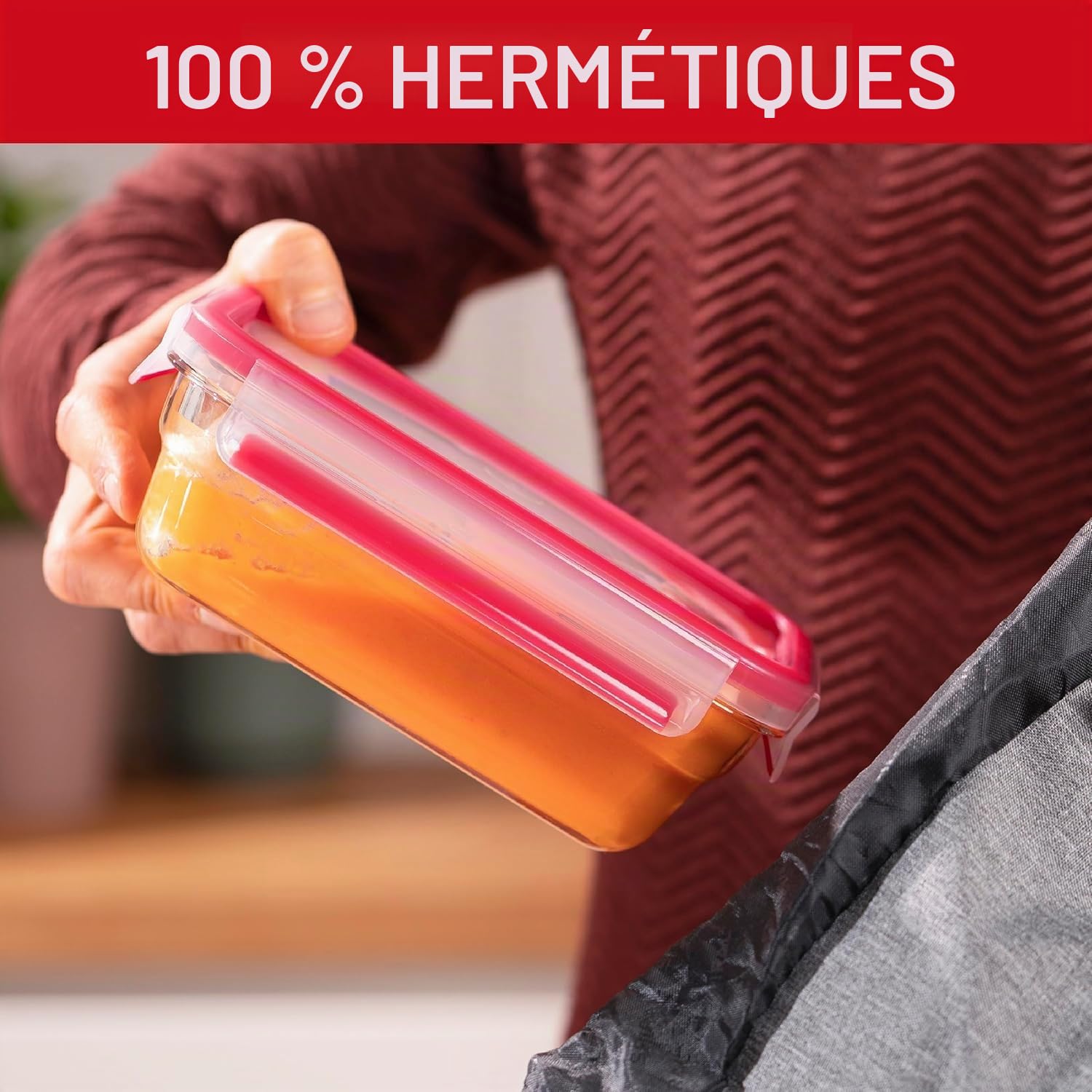 Tefal Masterseal Fresh Boîte alimentaire rectangulaire 3 L en verre, Transparent, Conservation des aliments, Empilable, hermétique, Compatible four et congélateur N1041210