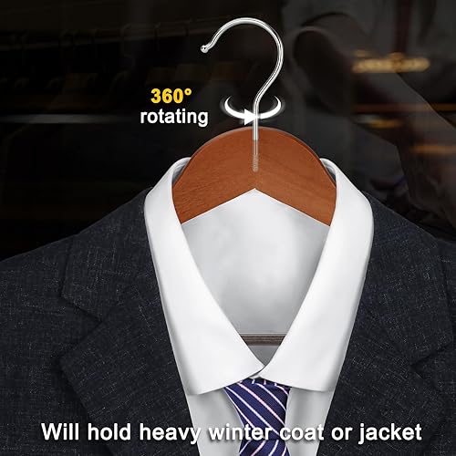 Miniatura 24 de TOPIA HANGER Perchas de Madera para Abrigos Paquete de 30, Perchas de Madera Vintage para Trajes con Barra Antideslizante para Pantalones, Gancho