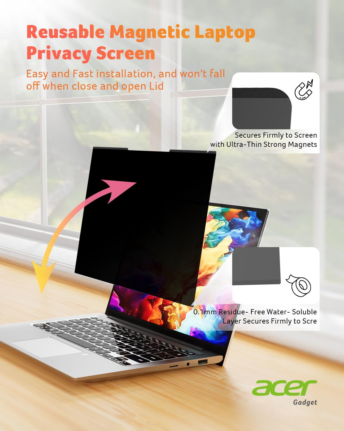 Condition photo showing New/Like New for acer 2-pack laptop privacy screen - for laptop 14 inch 16:9, magnetic & removable privacy filter shield, anti-glare screen protector, dual-sided monitor shield, for hp, dell and other major brands